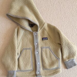 Patagonia Kids Hooded Sherpa Jacket - Cream with Gray Trim